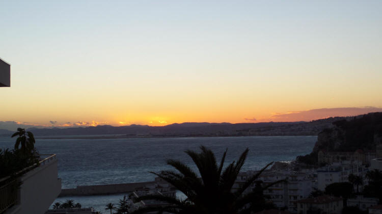 January sunset over the airport towards Cannes